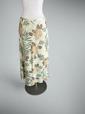 Uniform John Paul Richard Maxi Skirt 100% Linen Floral Foliage Size 10